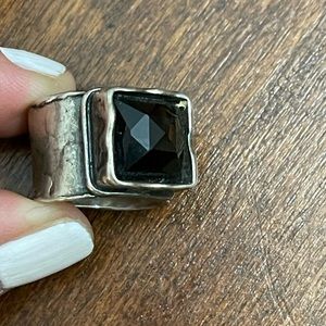 SILPADA Sterling Silver Cushion Cut Smoky Topaz Hammered Band Ring Size 7